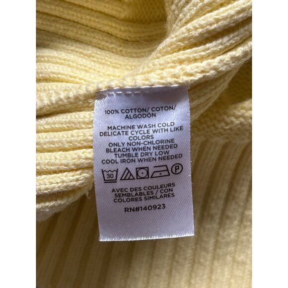 Loft Sweater Womens Large Yellow Short Sleeve V Neck Puff Sleeve Cotton - Picture 4 of 8